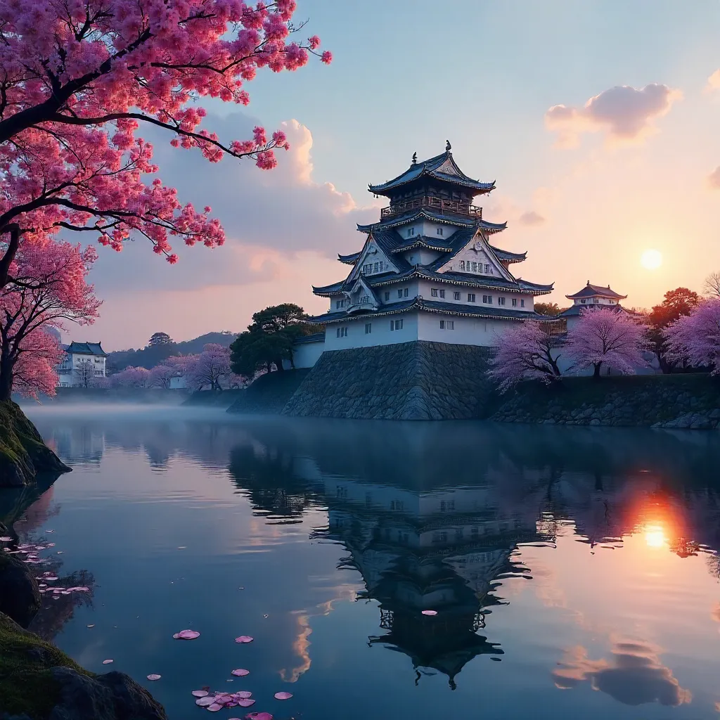 Moonlit Osaka Castle at Dusk