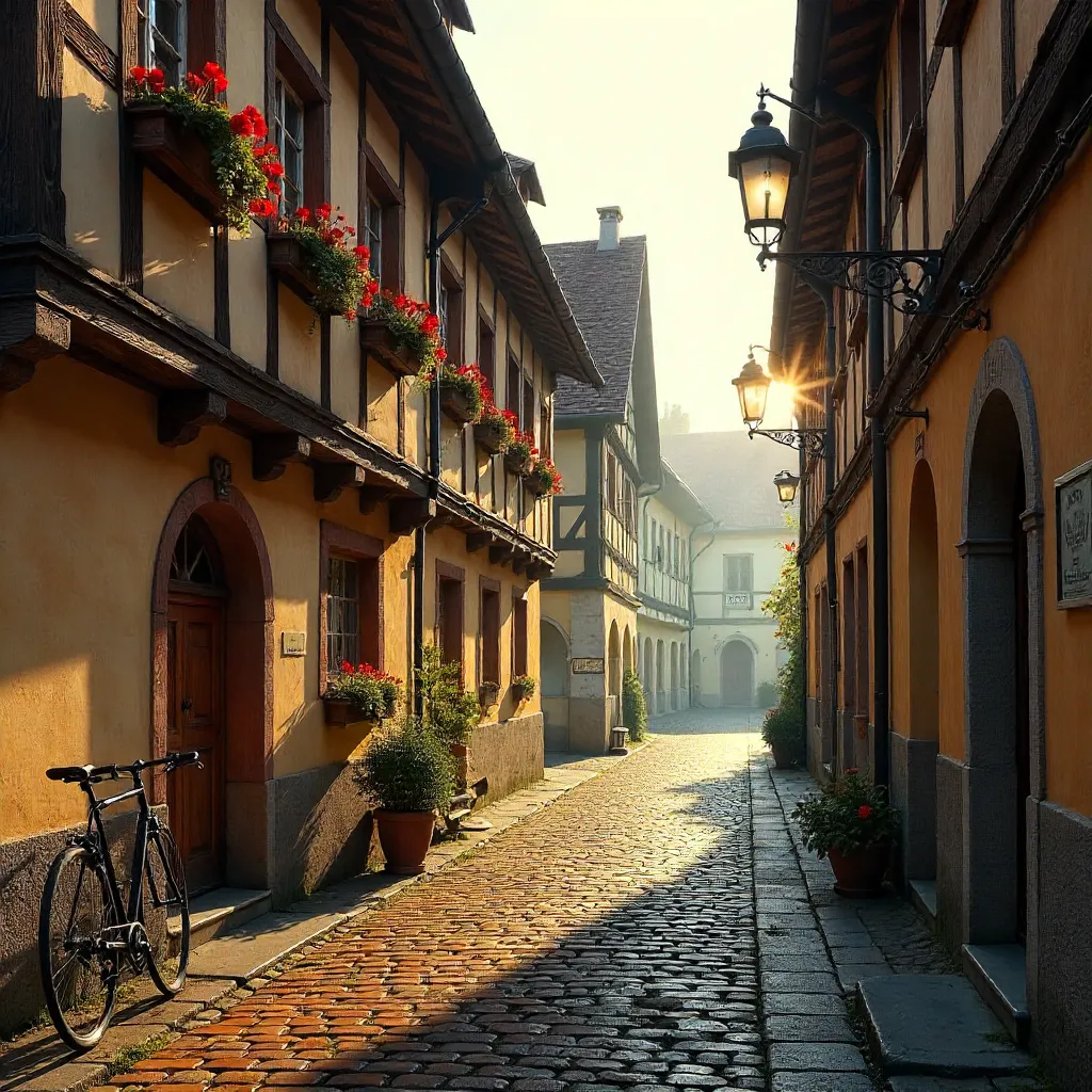 Golden Hour in Rothenburg's Cobblestone Alley