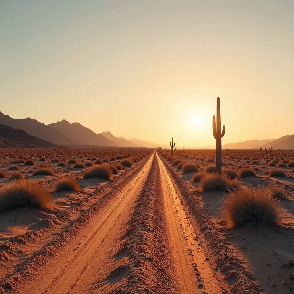 Desert Sunrise on a Long Dirt Road