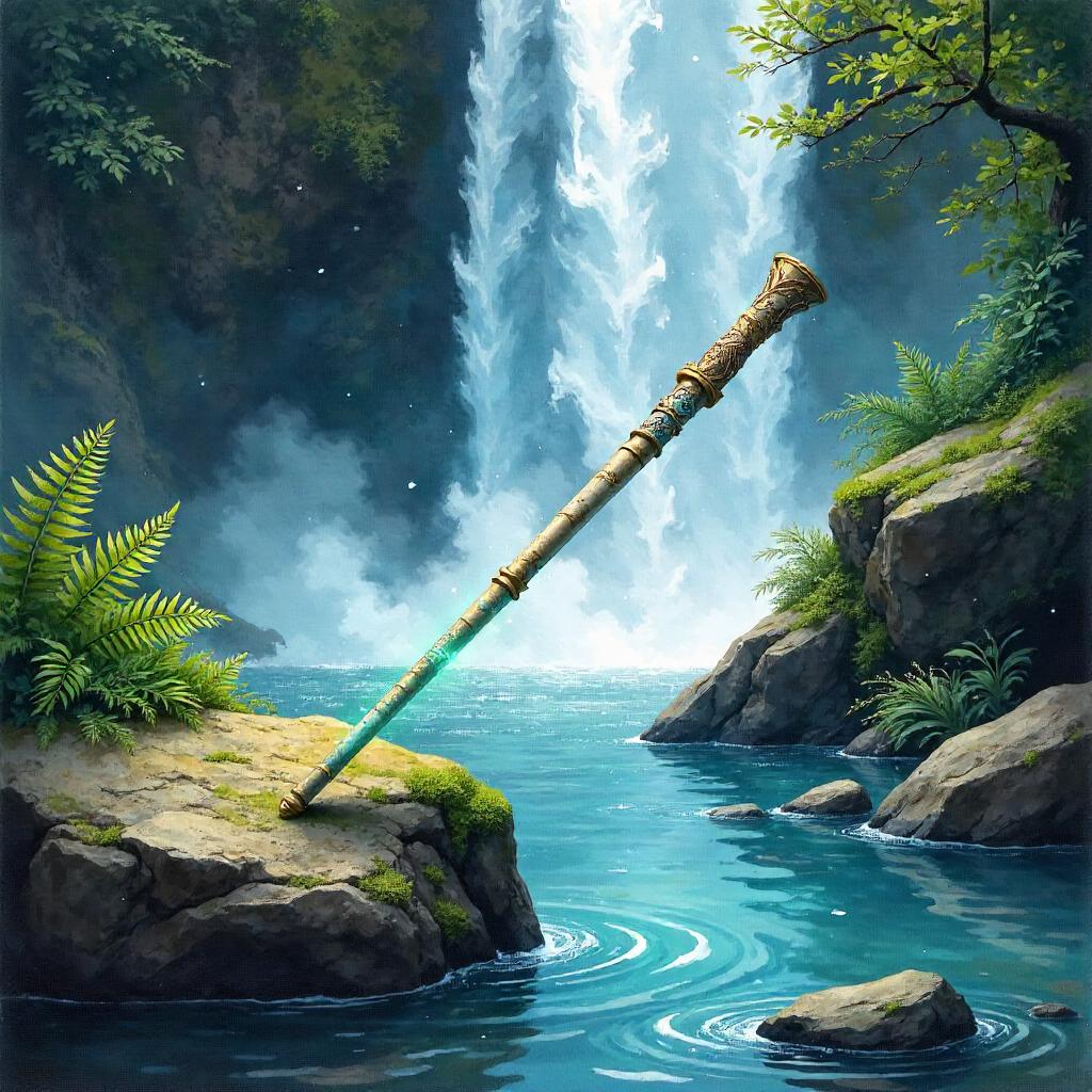 Watercolor Magic Wand by a Cascading Waterfall