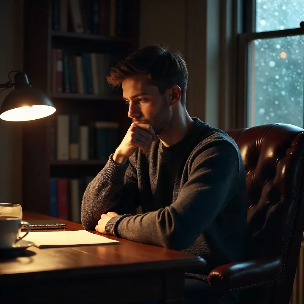Moody Indoor Portrait of a Thoughtful Young Man