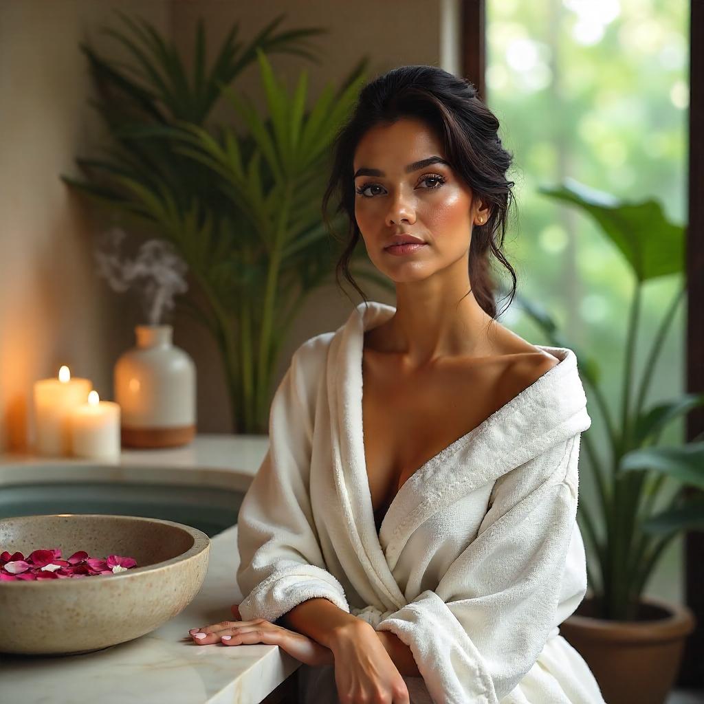 Elegant Latina Woman in a Serene Spa