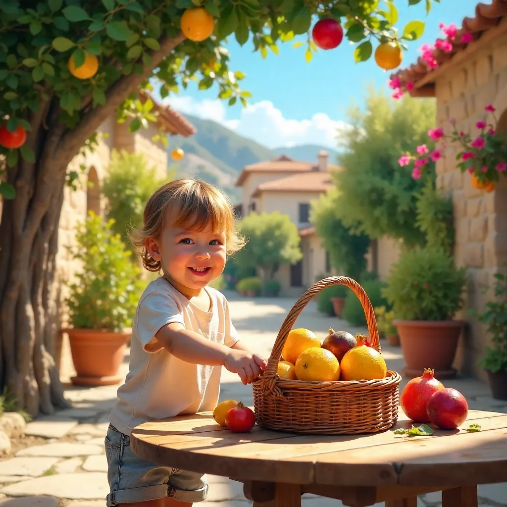 Sunny Hatay Day: Child with Fruit Basket