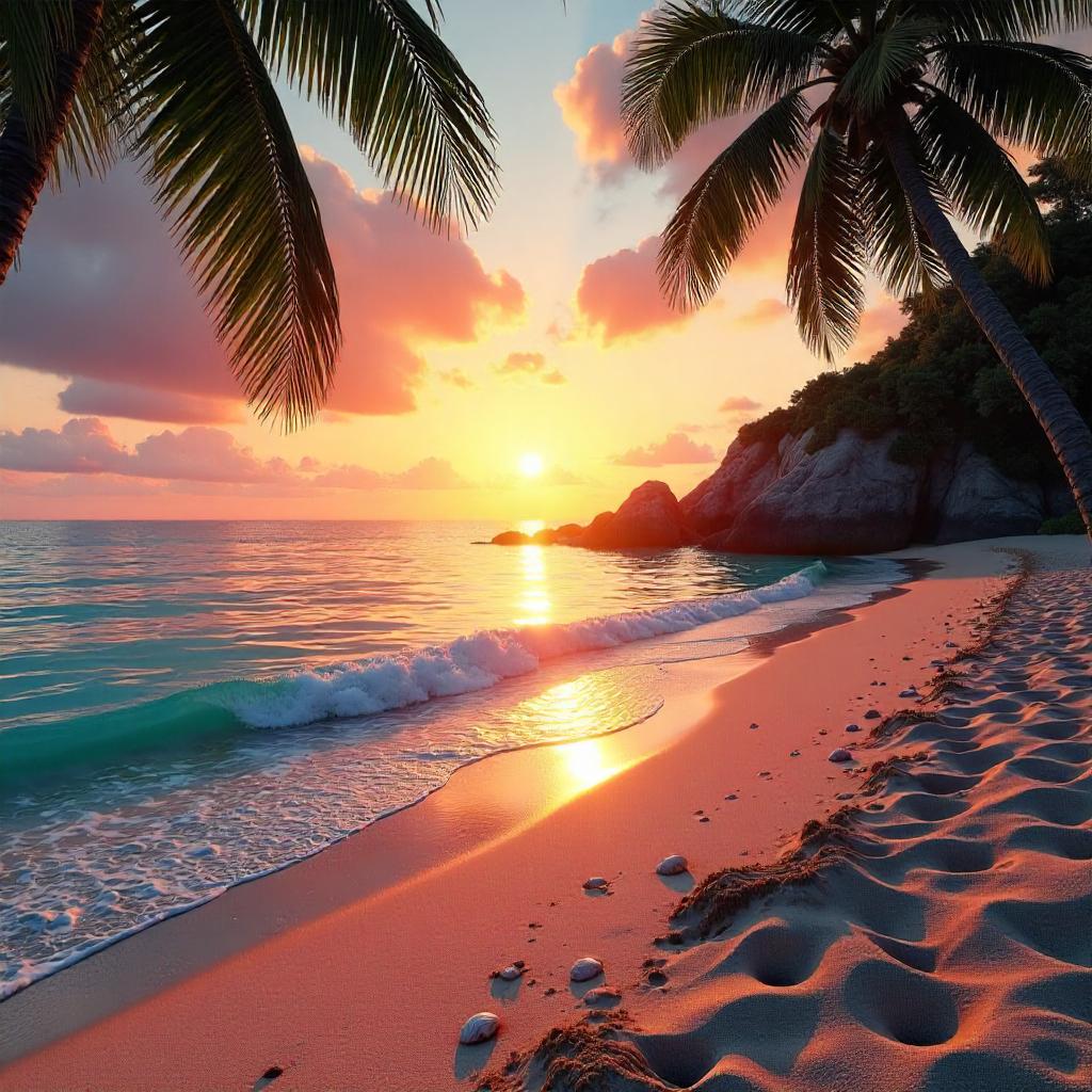 Sunset on a Tranquil Beach: 3D Render
