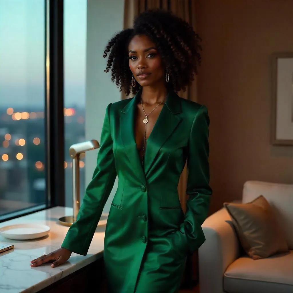 Photorealistic Stylish Black Woman in a Hotel Room
