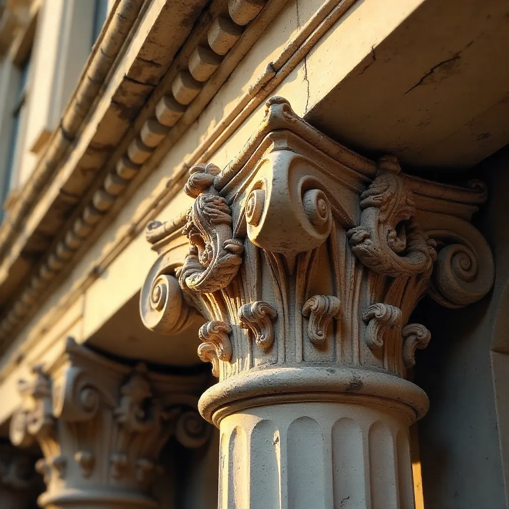 Close-Up of Corinthian Columns on European Facade