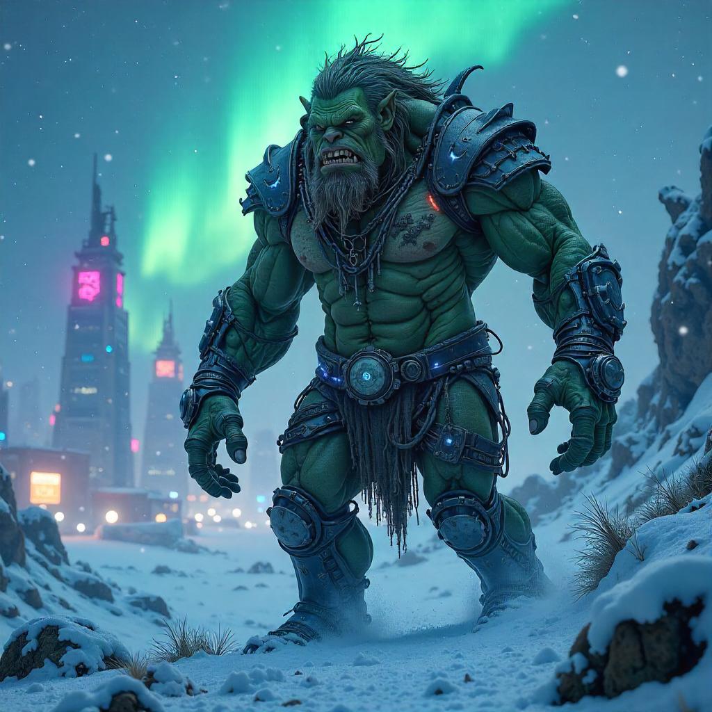 Troll in Neon Snow: A Cyberpunk Winter Standoff