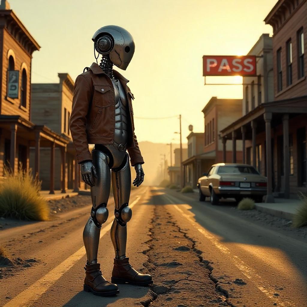 Android Sentinel in a Deserted Ghost Town