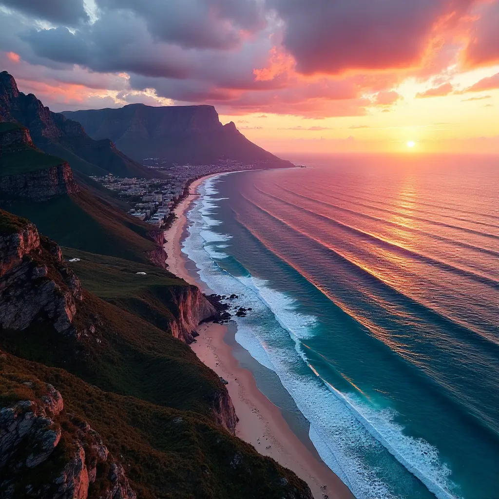 Sunset Aerial Over Cape Town Coastline