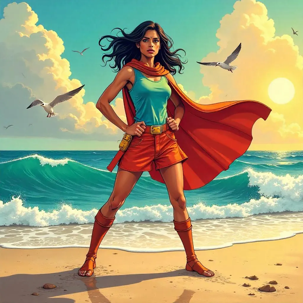 Coastal Heroine: Indian Woman in Comic-Book Style