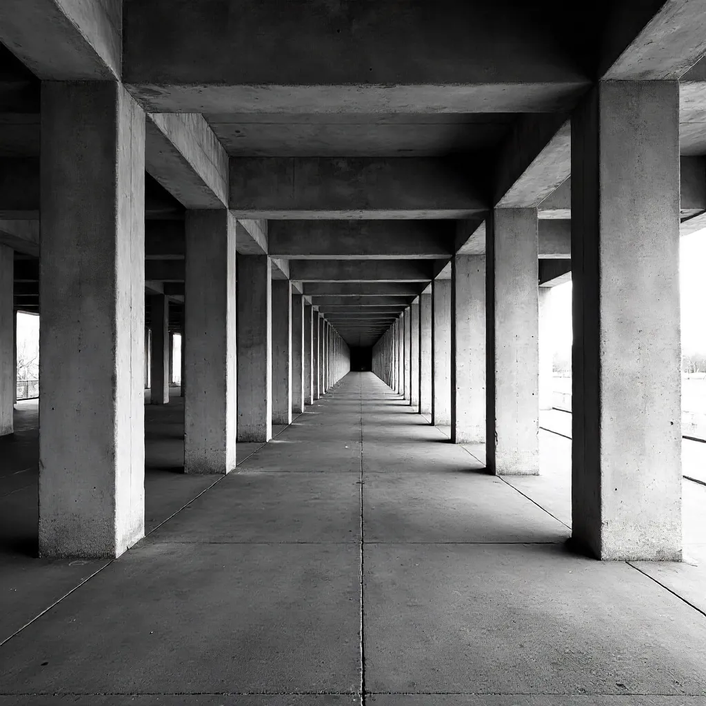 Monochrome Symmetry: Concrete Columns from a Low Angle