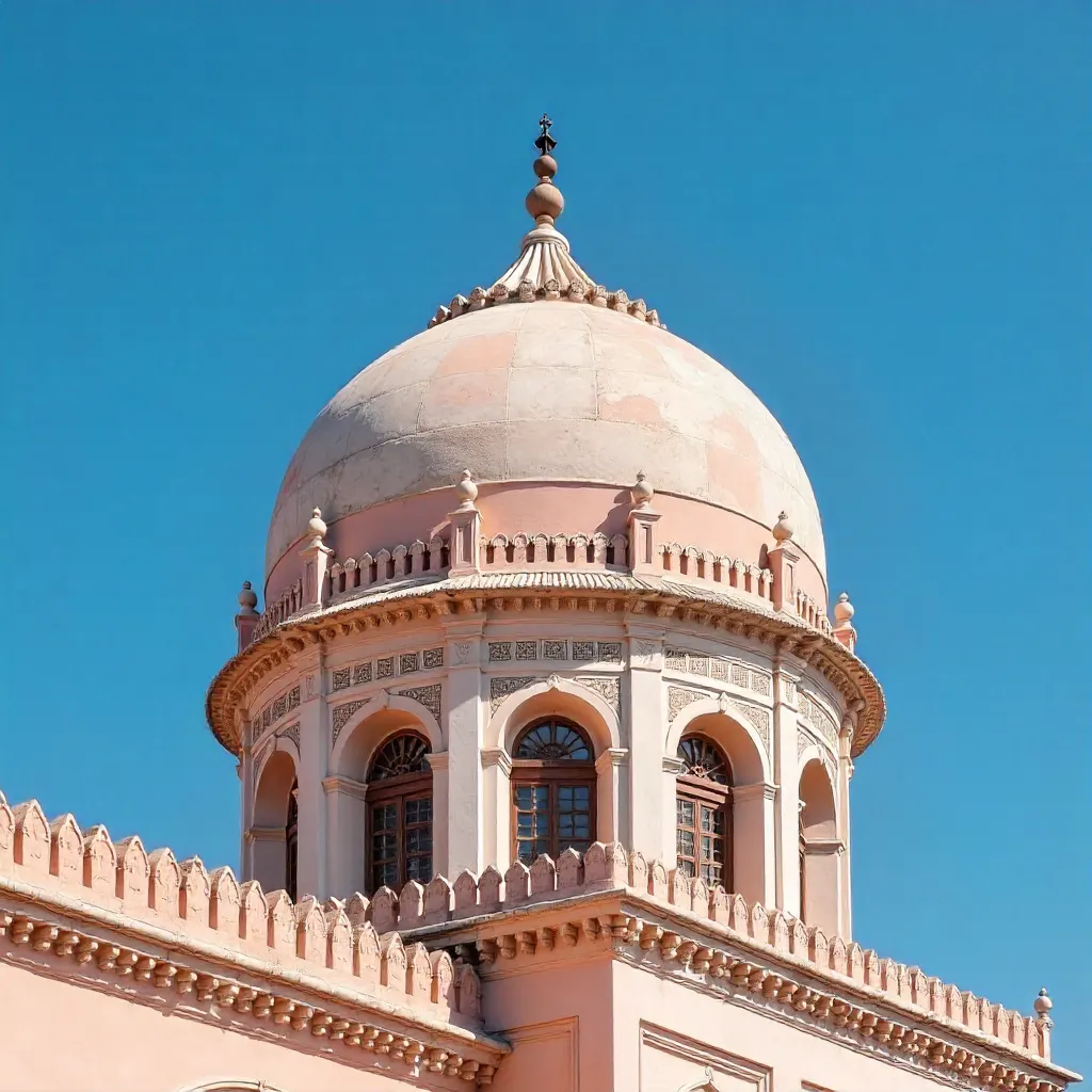 Historic pink and white dome under blue sky