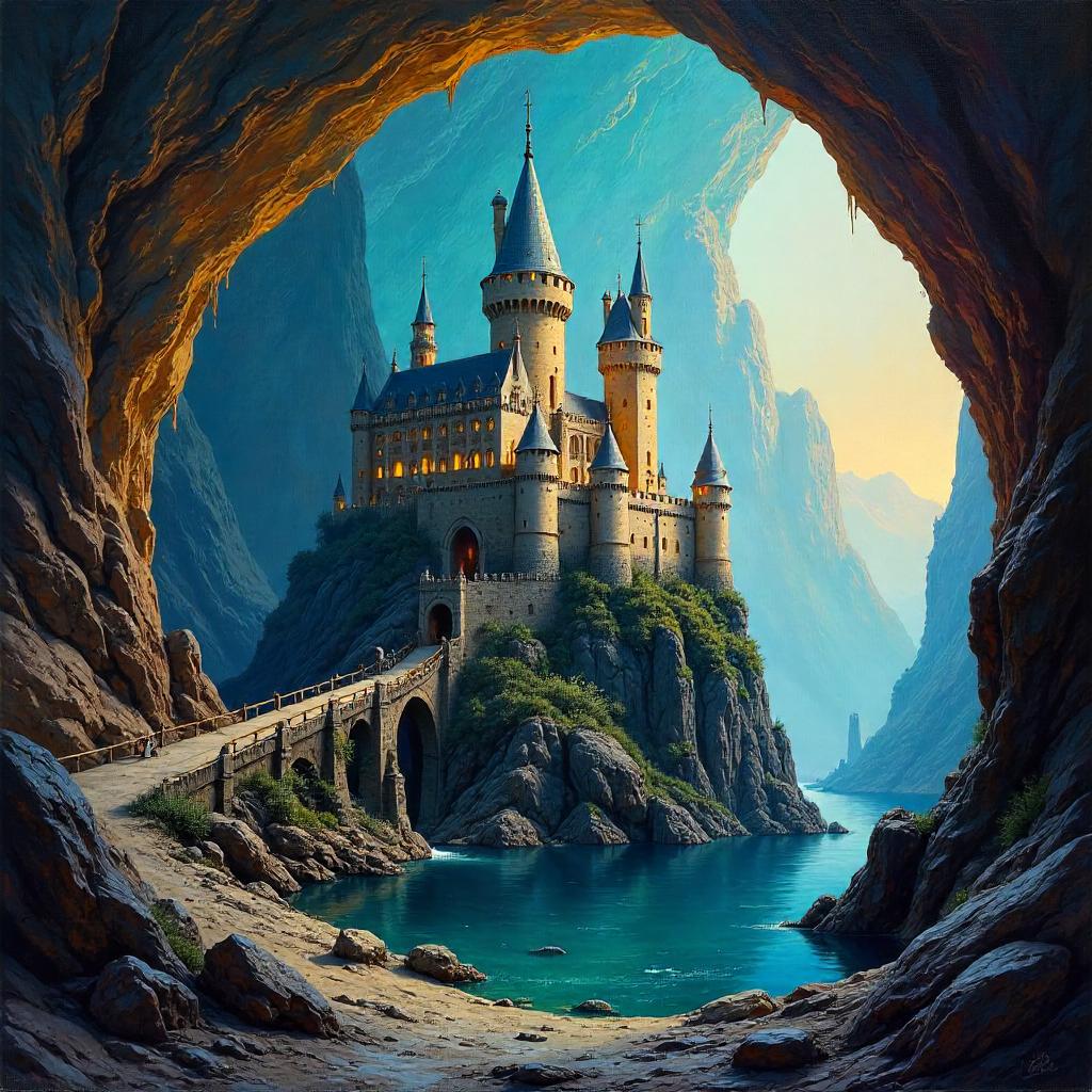 Castle Within a Crystal Cavern - Oil Painting