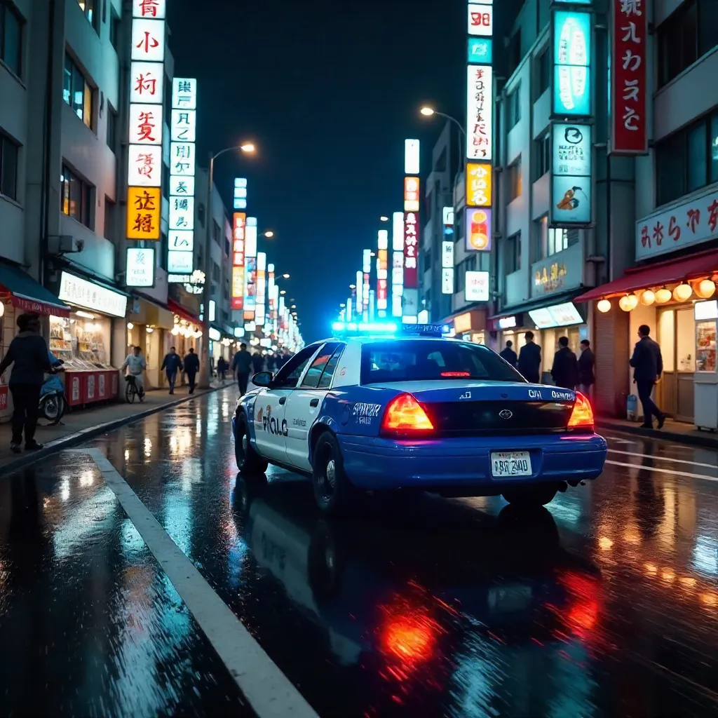 Night Ride: Tokyo Police Car Racing Through Neon Streets