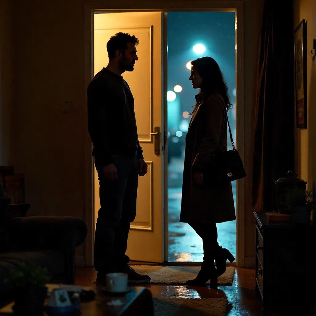 Tense Farewell at the Apartment Door