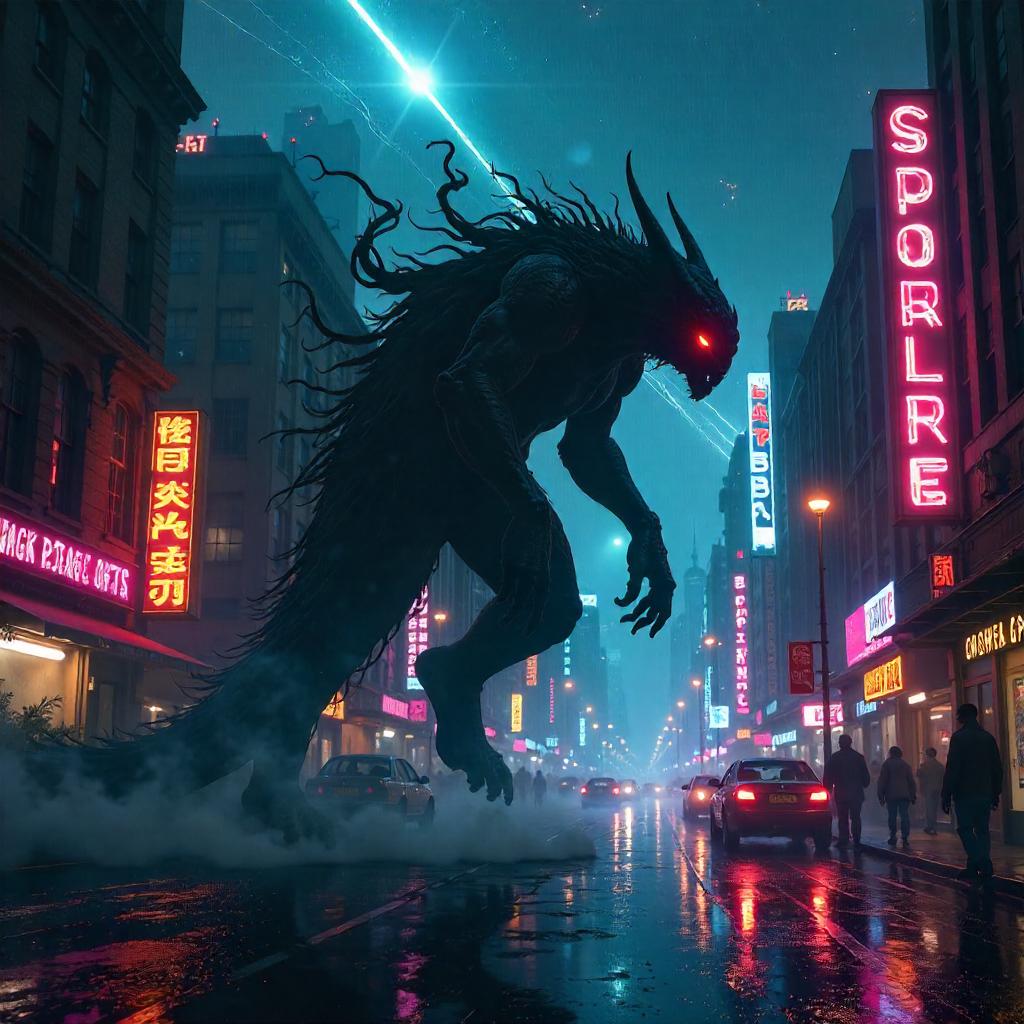Shadow in the Meteor Shower Cyberpunk Night