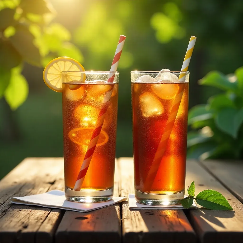 Two Iced Tea Glasses on Rustic Outdoor Table