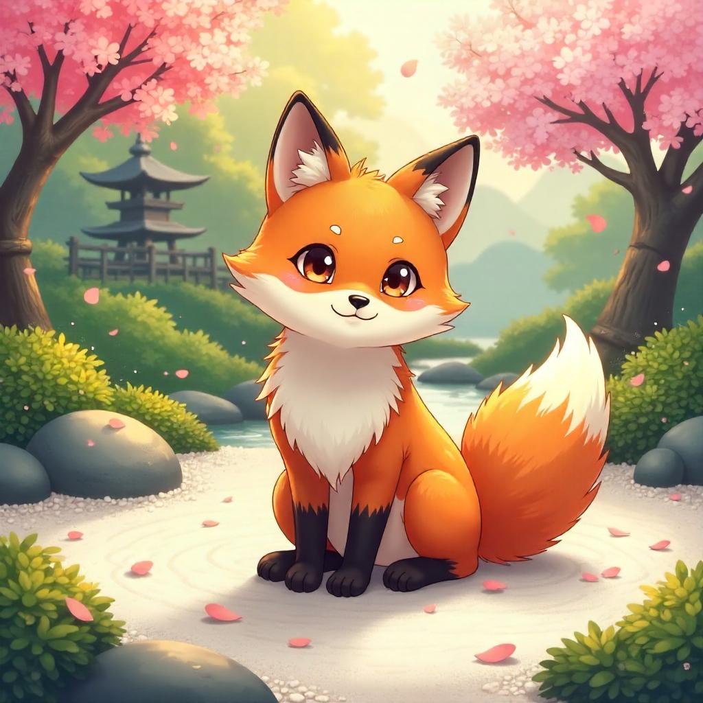 Zen Fox in Anime Style in a Tranquil Garden