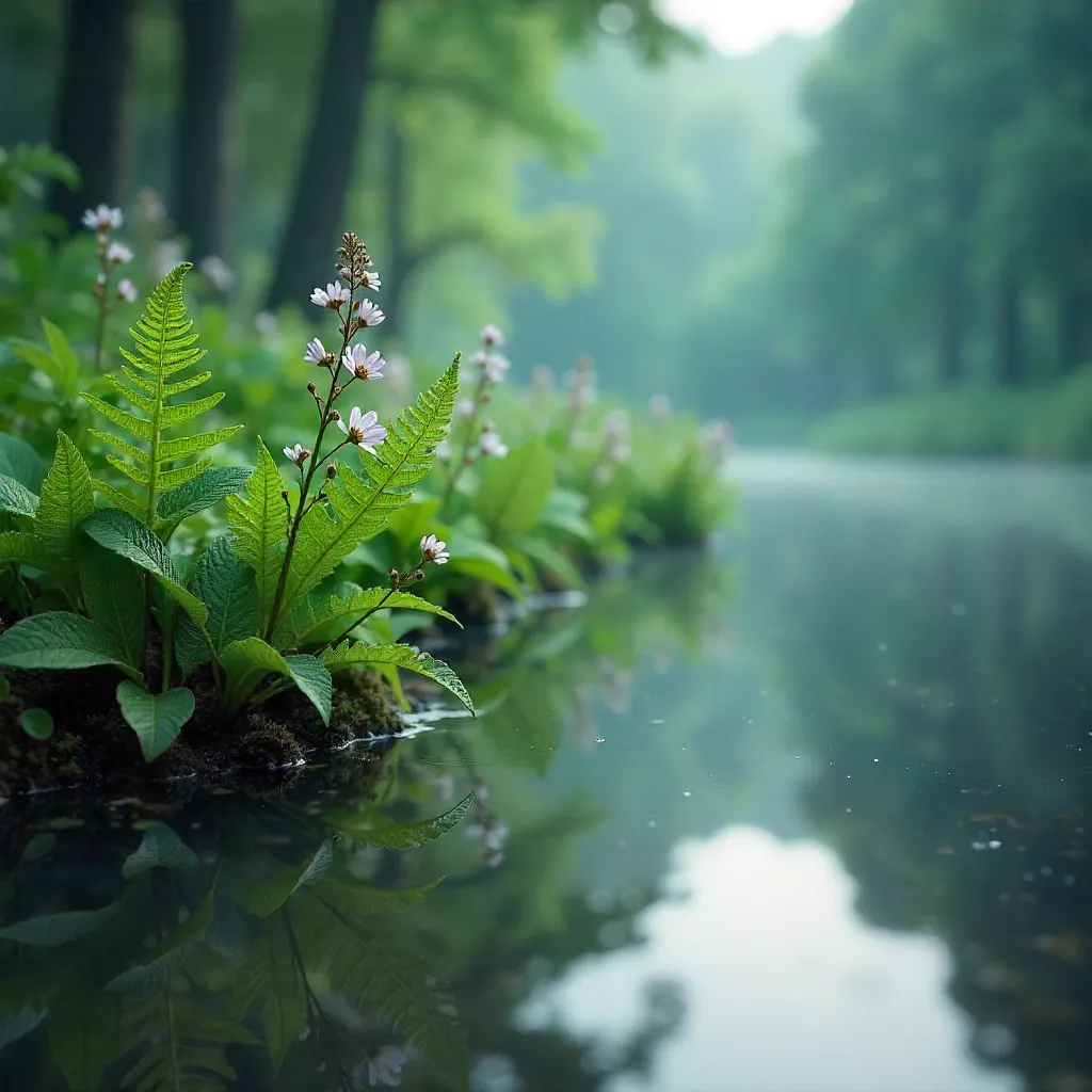 Moody Ferns Reflected on Tranquil Water
