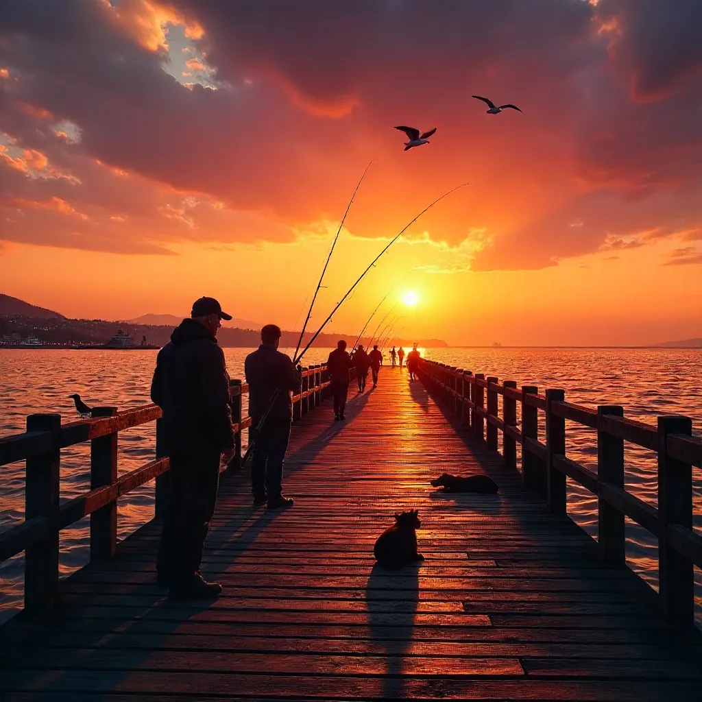 Sunset Silhouettes on Degirmendere Pier, Kocaeli