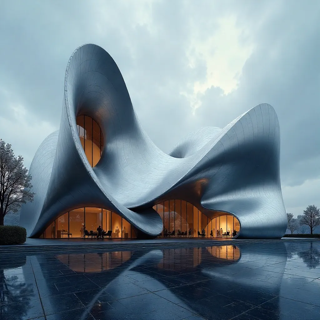 Curved Metallic Masterpieces under Cloudy Skies