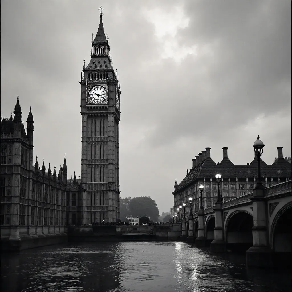 Monochrome London: Big Ben and Parliament
