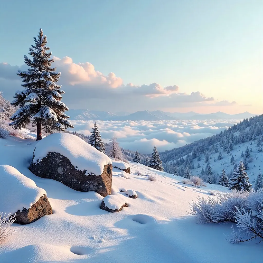 Serene Snow-Covered Rocks in Emirdağ, Türkiye