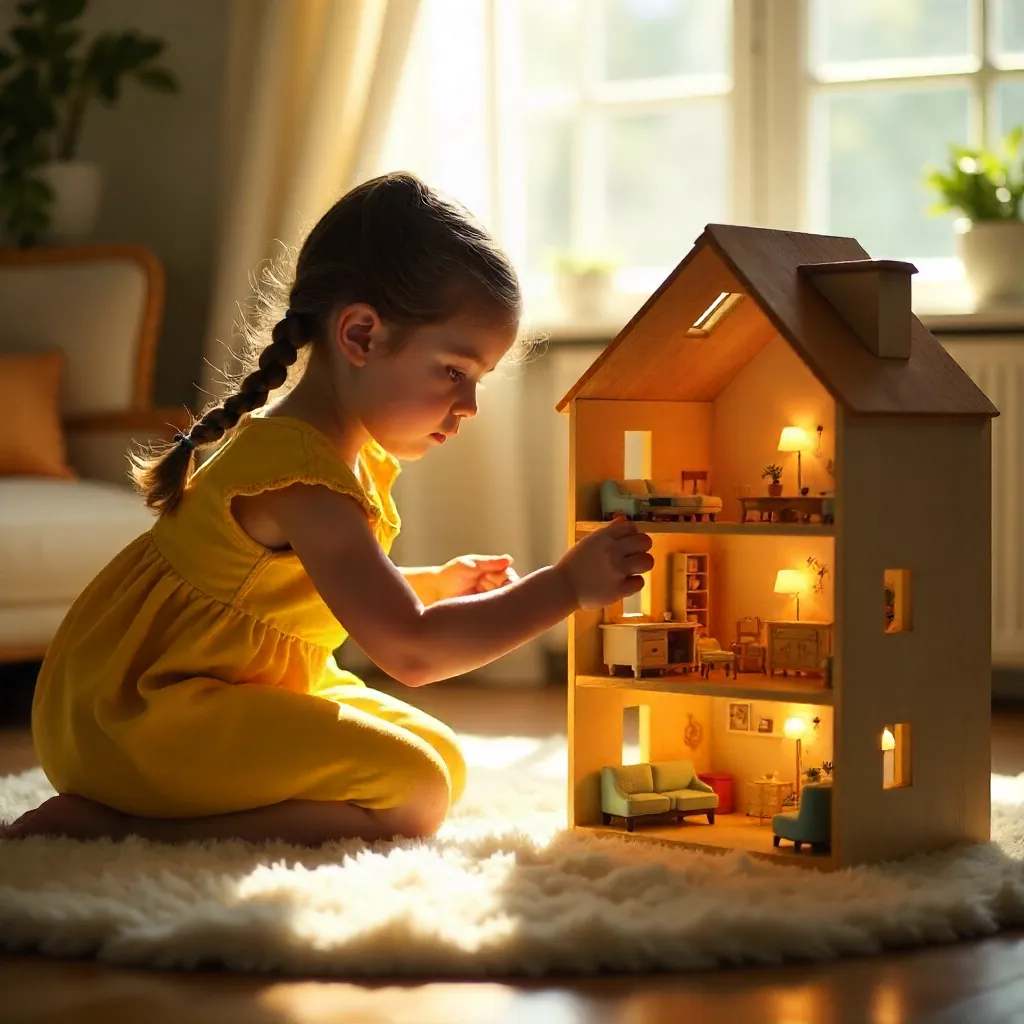 Whimsical Dollhouse Playtime in Sunlit Room