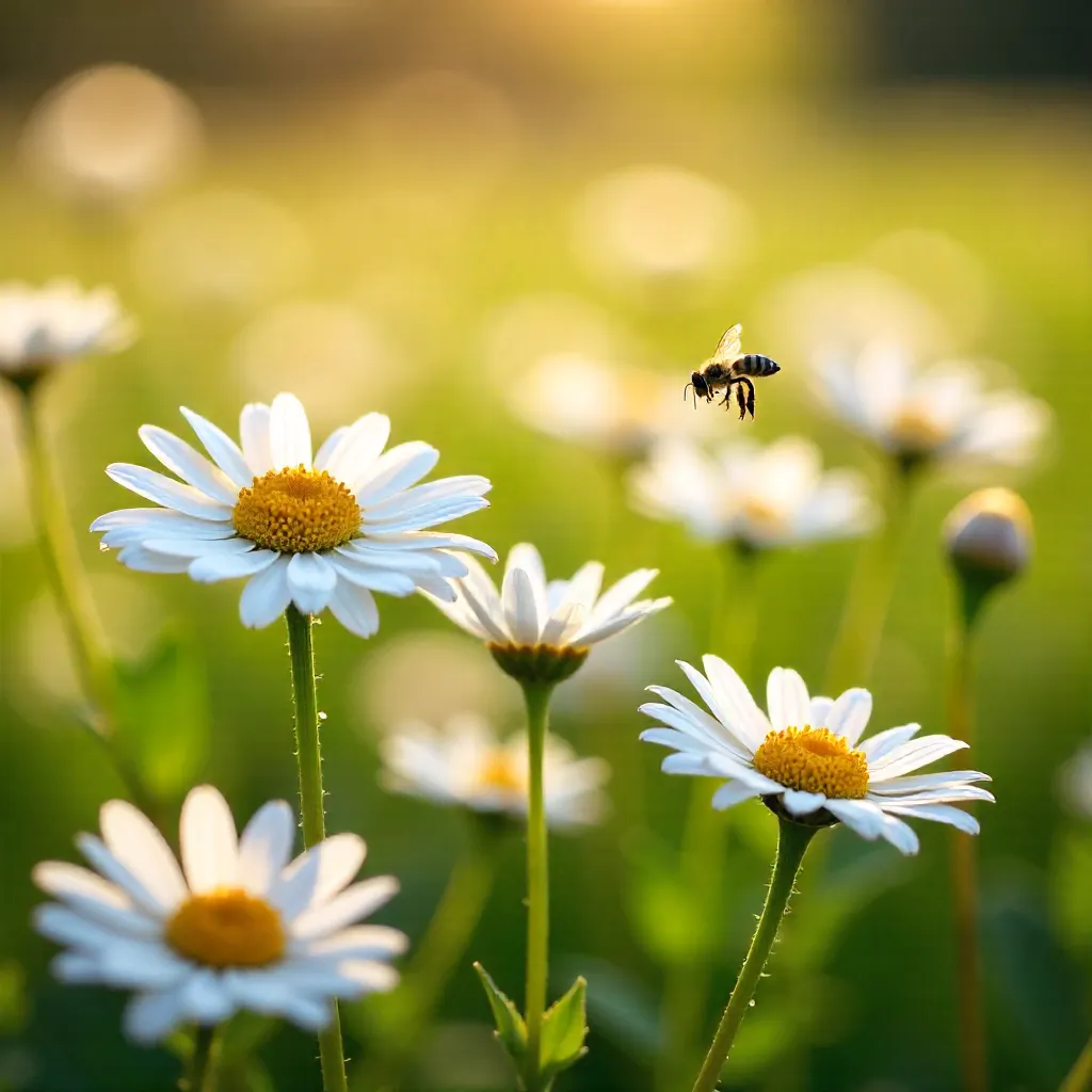 Sunlit Chamomile Blooms in a Golden Field