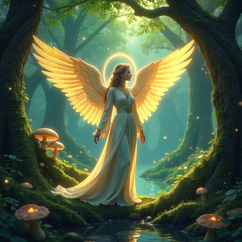 Ethereal Angel in an Enchanted Grove