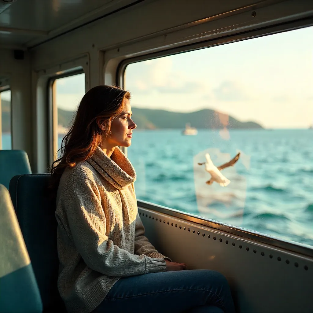 Serene Ferry Moment: Woman Gazing at the Sea
