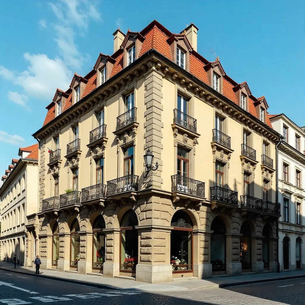 Corner View of a Classic European Building