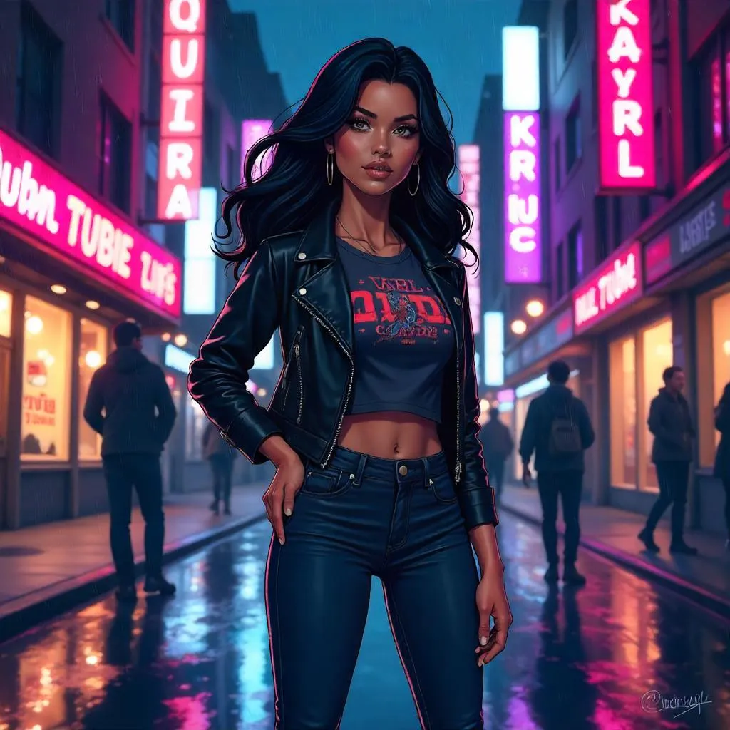 Confident Latina in Neon City Street