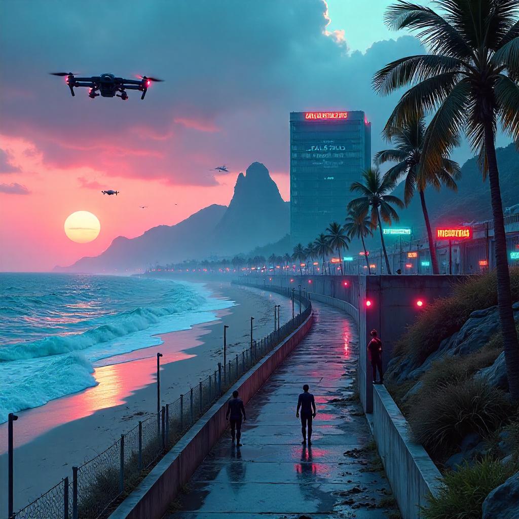 Neon Tide: A Cyberpunk Prison Beach