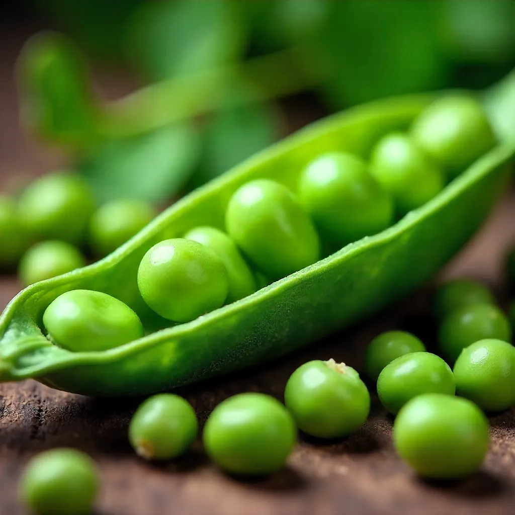 Macro Close-Up: Fresh Green Peas in a Pod with Loose Peas