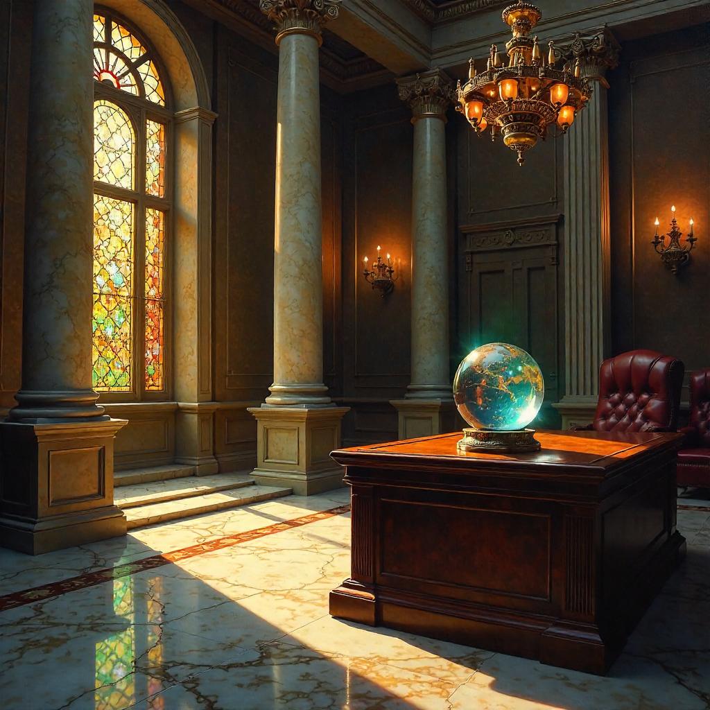 Crystal Ball in a Grand Courthouse: An Oil Painting