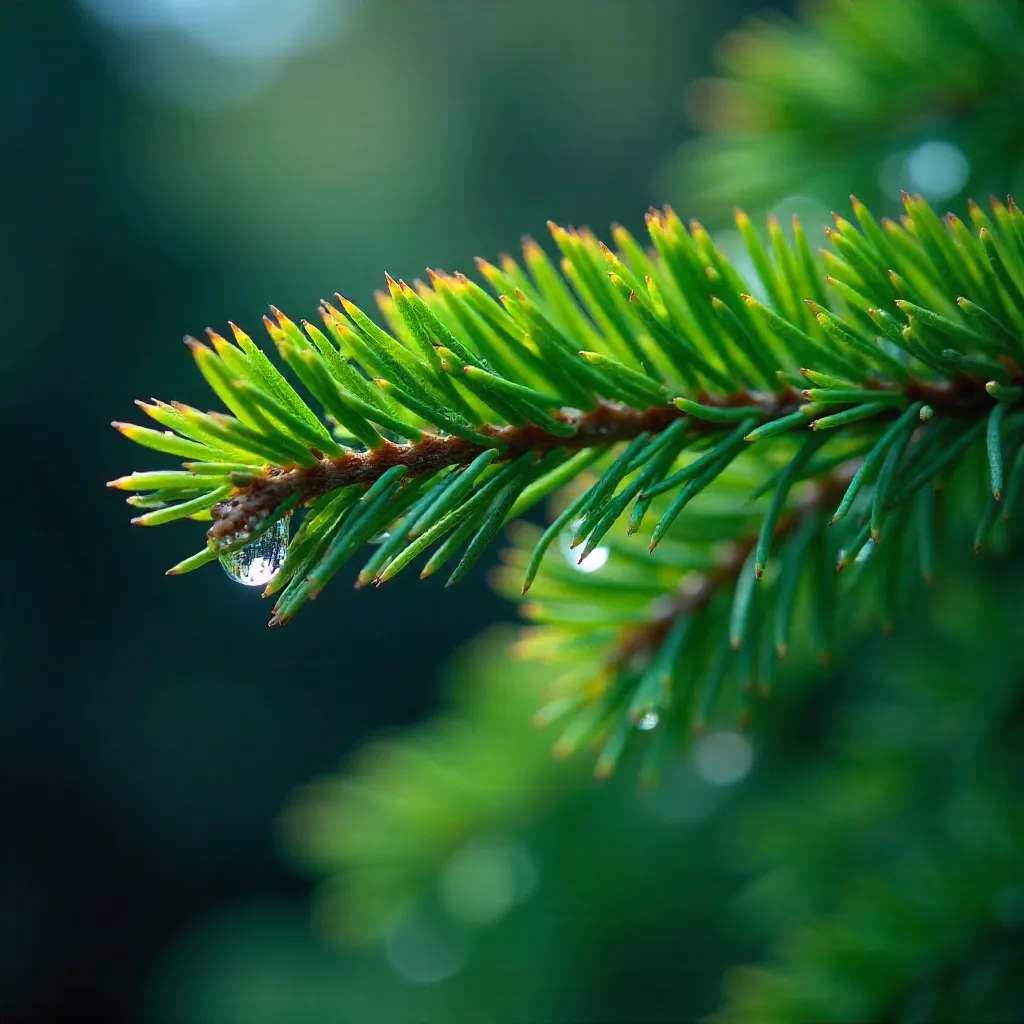 Macro Close-Up of Lush Green Spruce Needles Outdoors