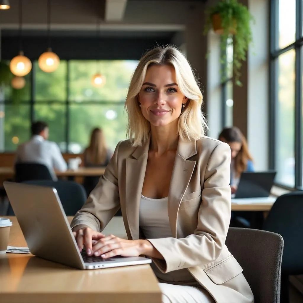 Stylish White Woman in a Photorealistic Coworking Space