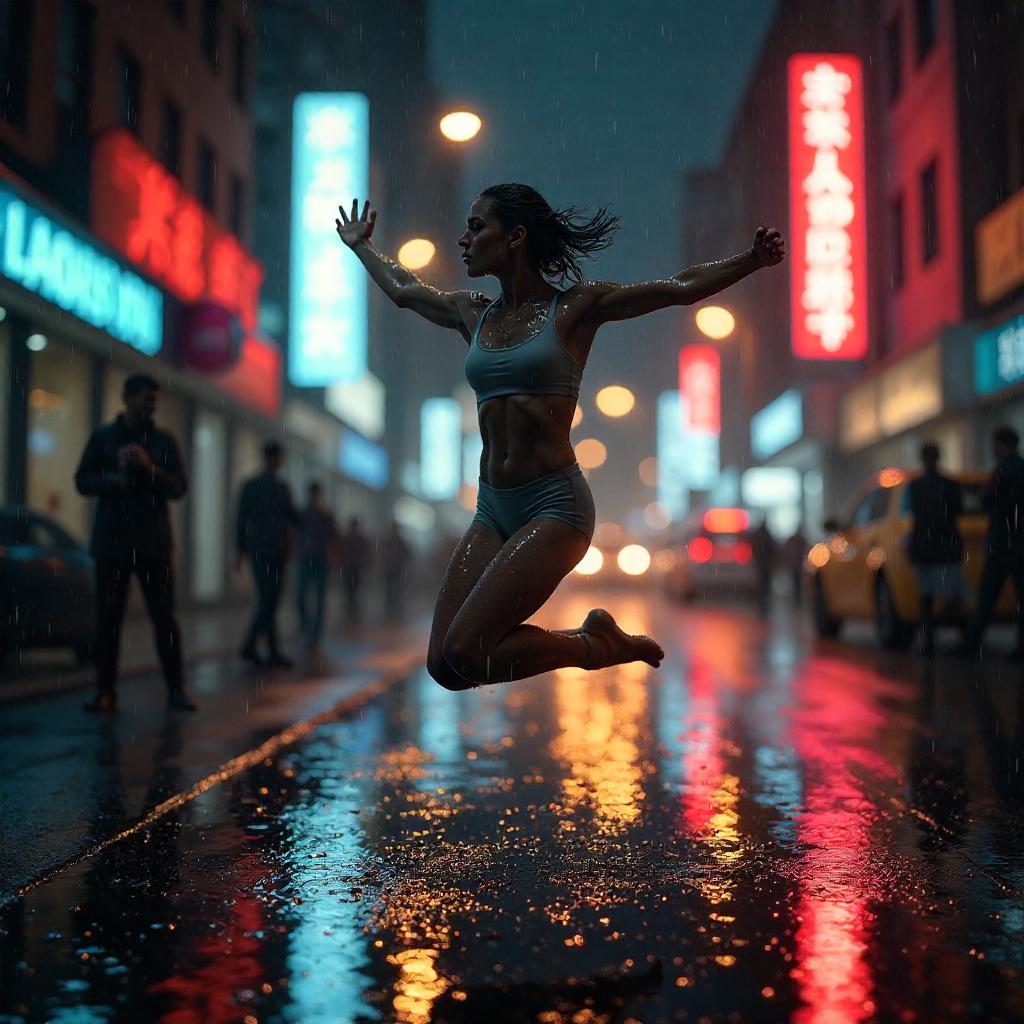 Dancer in Heavy Rain: Dramatic 3D Render