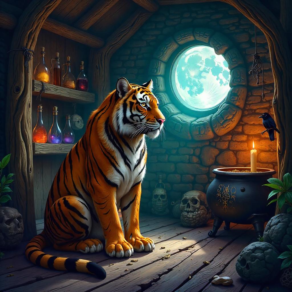 Tiger in a Witch Hut: Digital Fantasy Art