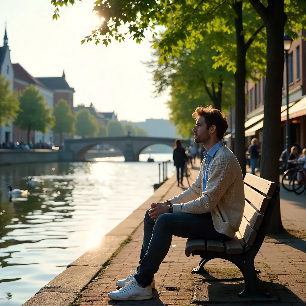 Sunlit Reflections by Lille's River