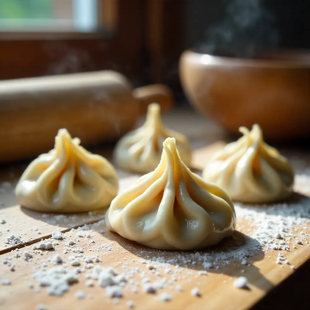 Close-Up Dumplings on a Floured Kitchen Surface