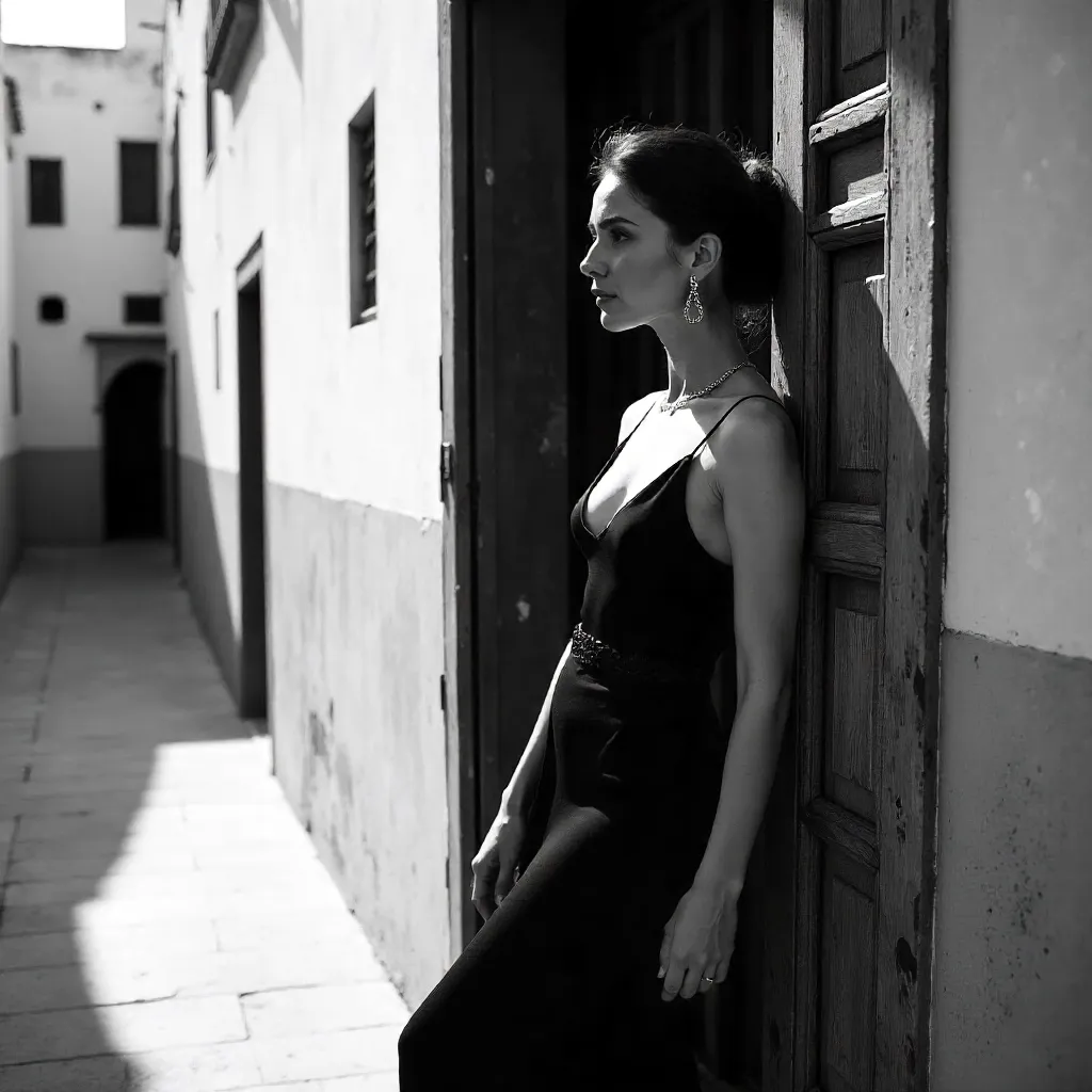 Elegant Rabat Door Portrait in Black and White
