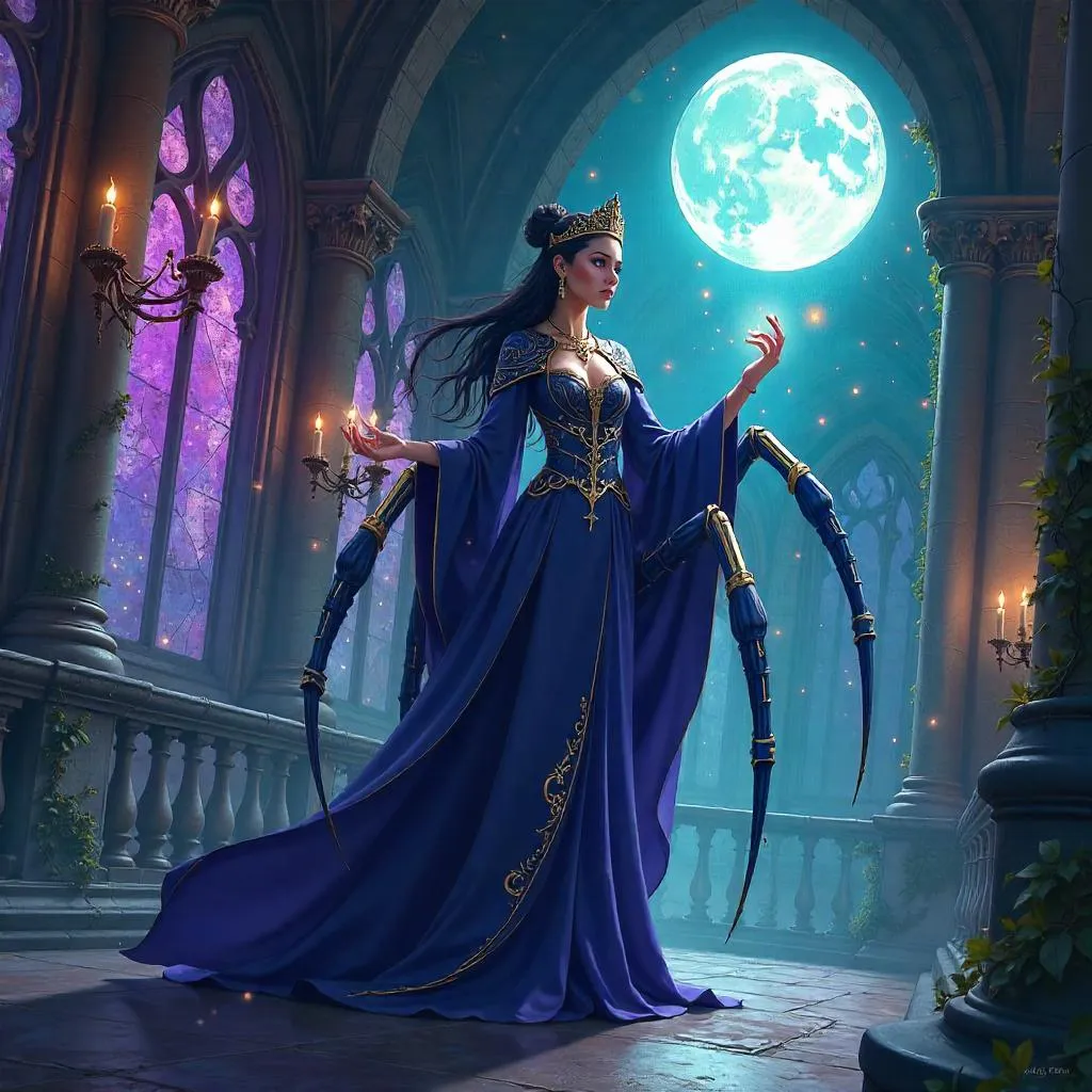 Anime Spider Sorceress in an Enchanted Castle