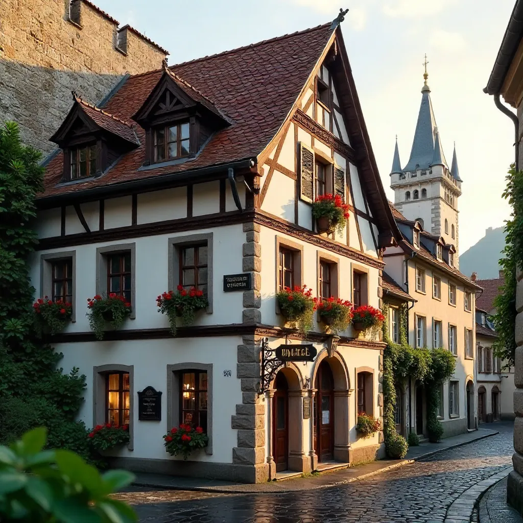Rothenburg Bavarian Hotel Facade at Golden Hour