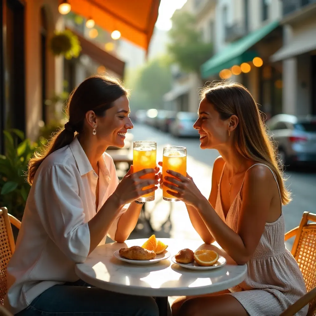 Two People Savor Fresh Orange Juice Outdoors