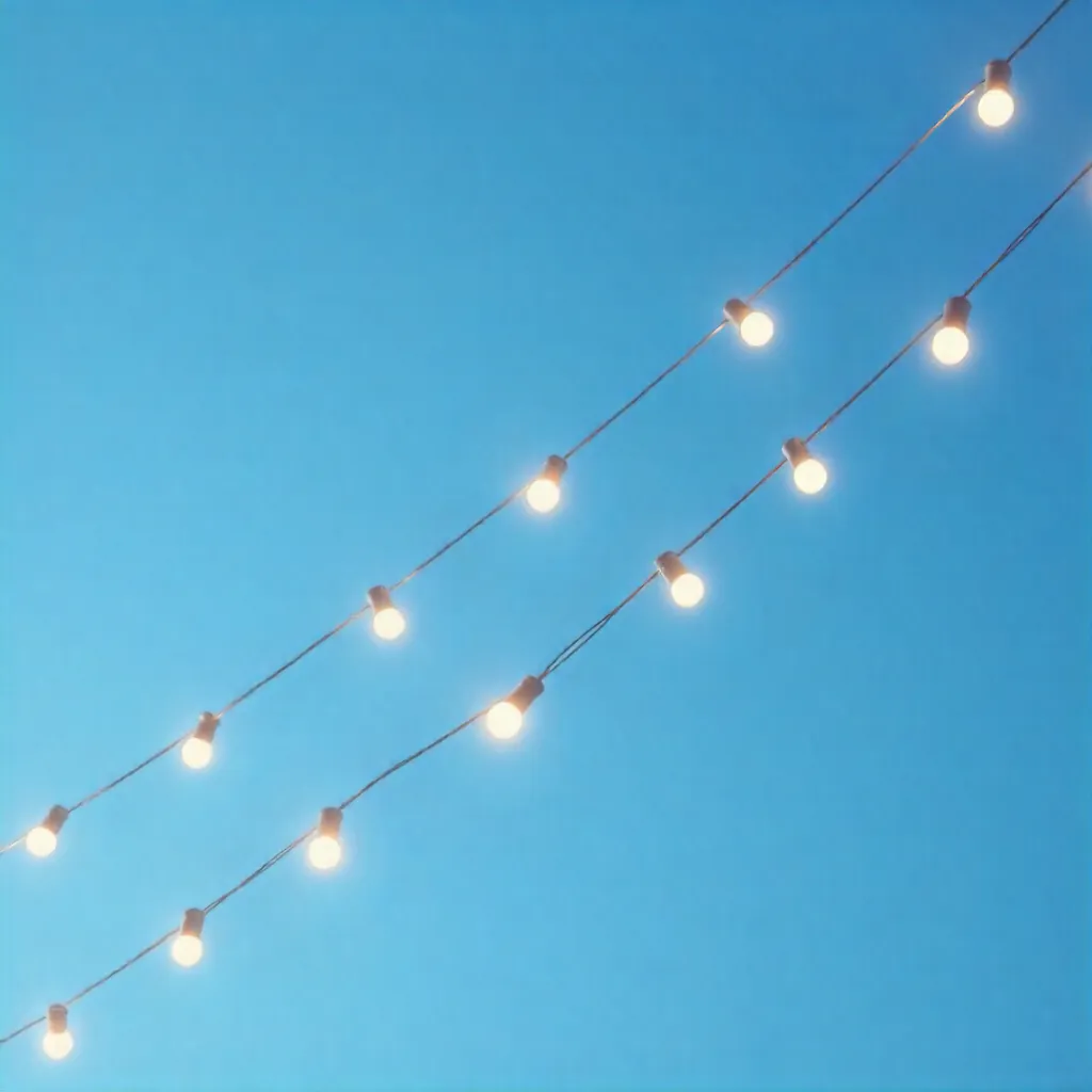 Diagonal String Lights in a Minimalist Blue Sky
