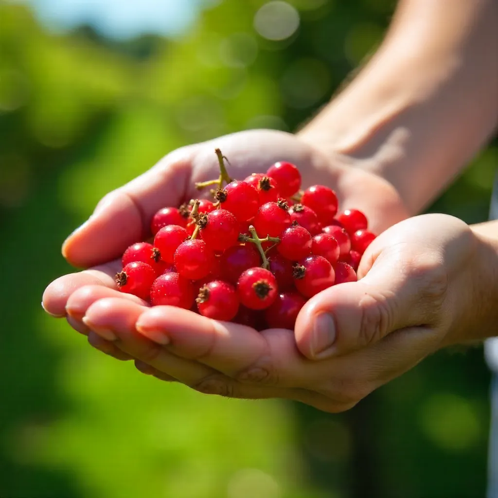 Sunlit Red Currants in an Open Palm