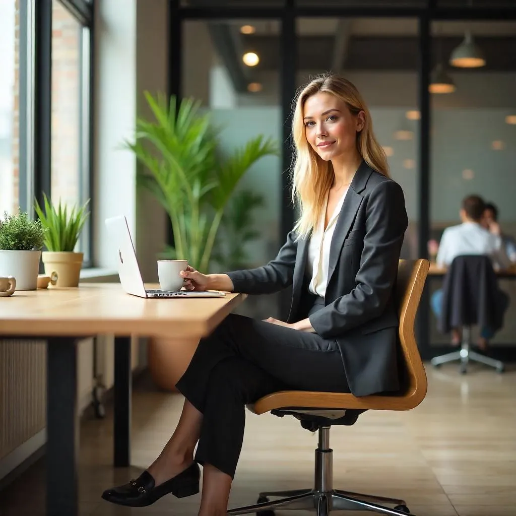 Stylish White Woman in a Coworking Space