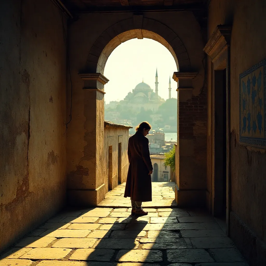 Lonely Silhouette in a Sunlit Istanbul Doorway